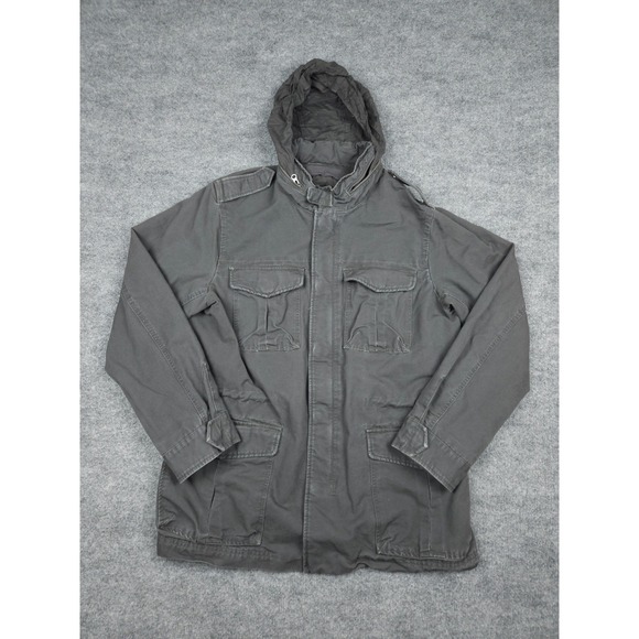 Gap Jacket Mens Large Gray Chore Hooded Canvas Heavy Cotton Pockets